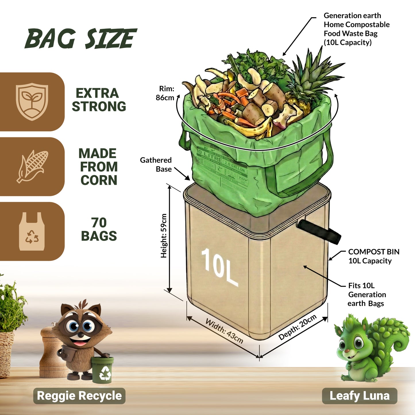 70pcs | 10L Food Waste Bags